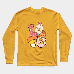 Love Cute Pink Halloween Vibes Candy Corn Pumpkin Long Sleeve T-Shirt